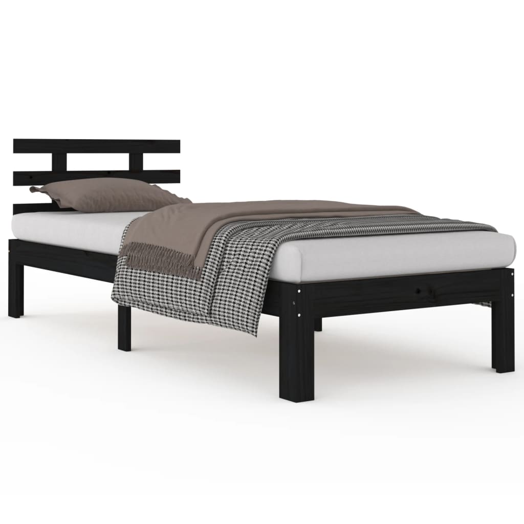 vidaXL Bedframe massief hout zwart 90x190 cm