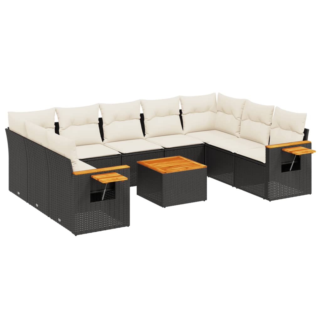 vidaXL 10-delige Loungeset met kussens poly rattan zwart