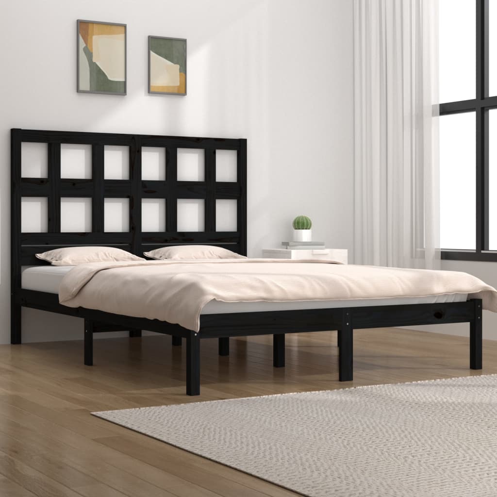 vidaXL Bedframe massief hout zwart 180x200 cm