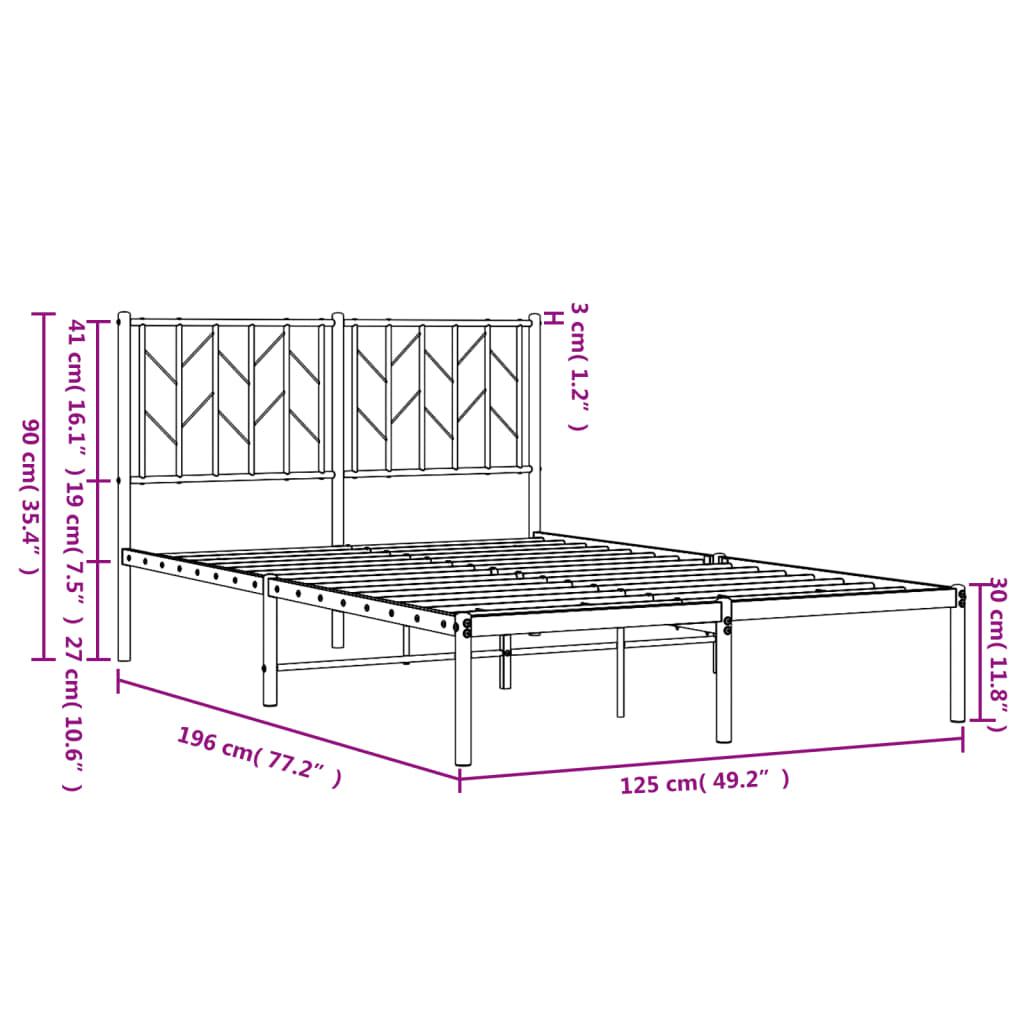 vidaXL Bedframe met hoofdbord metaal zwart 120x190 cm