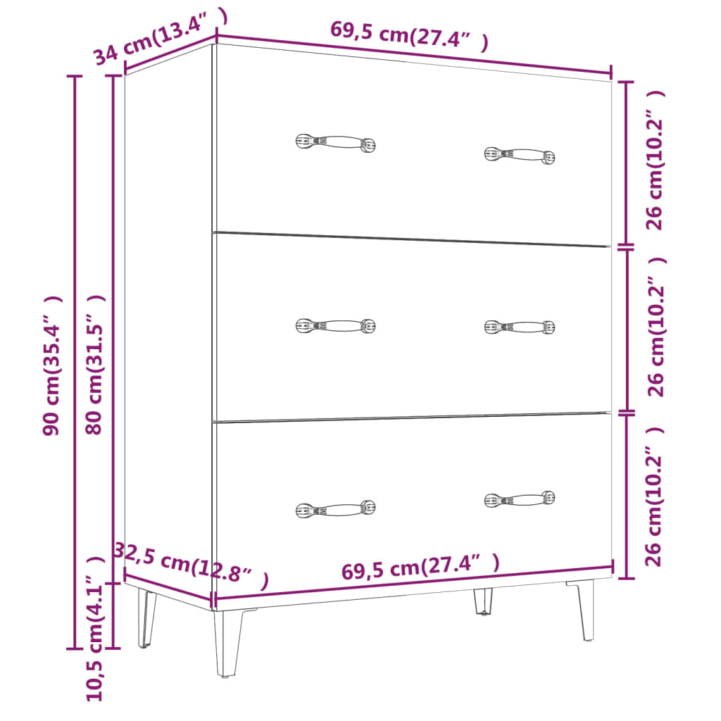 vidaXL Dressoir 69,5x34x90 cm bewerkt hout sonoma eikenkleurig