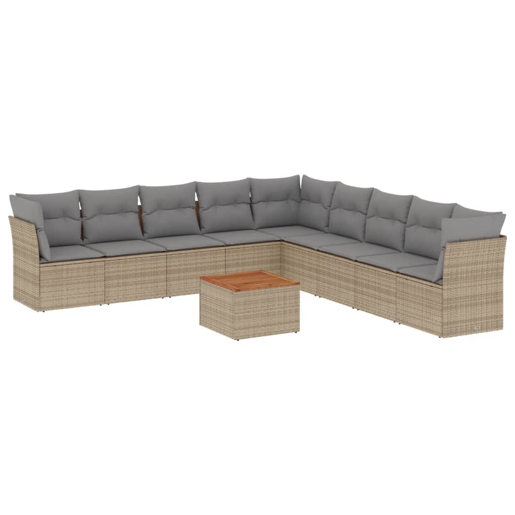 vidaXL 10-delige Loungeset met kussens poly rattan beige