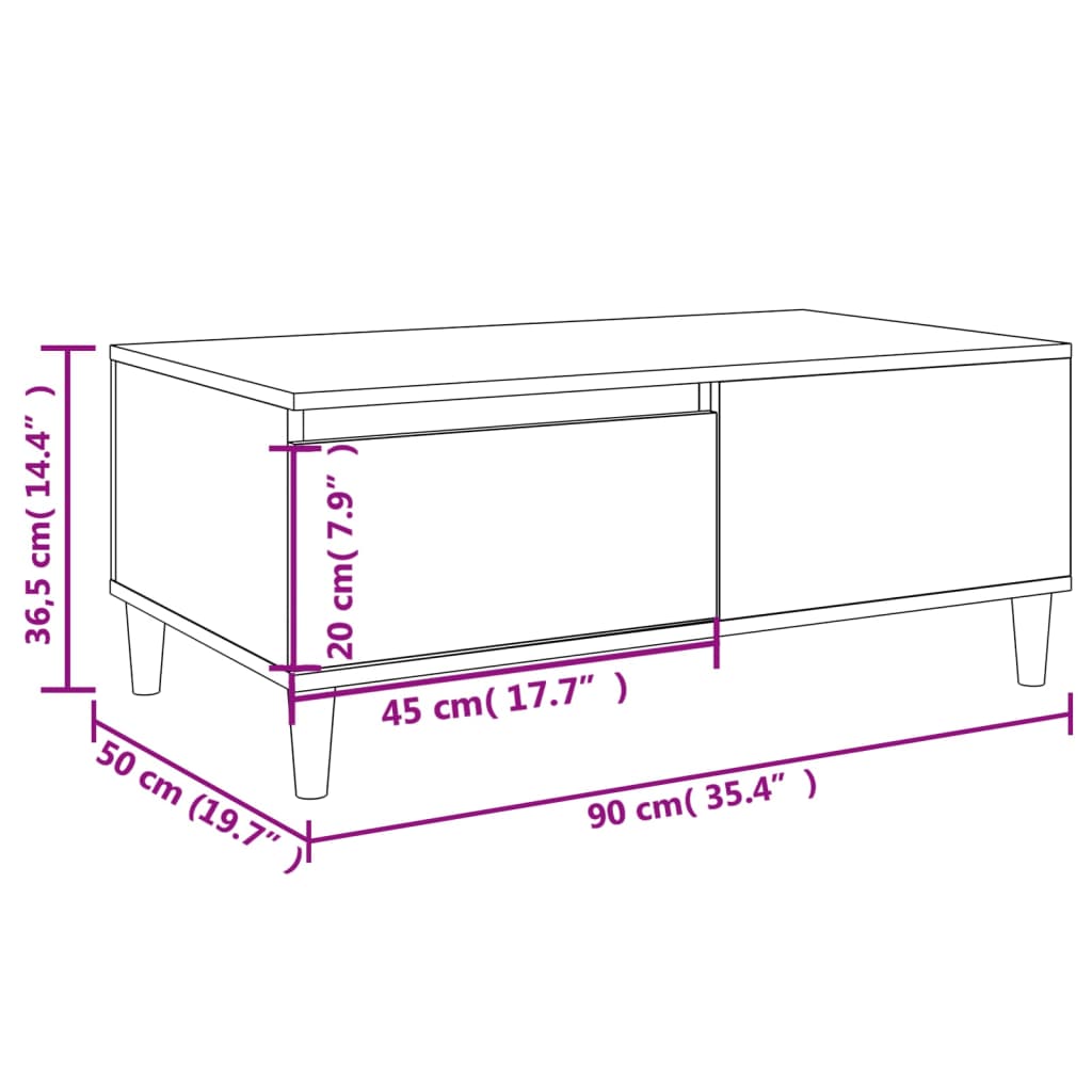 vidaXL Salontafel 90x50x36,5 cm bewerkt hout zwart