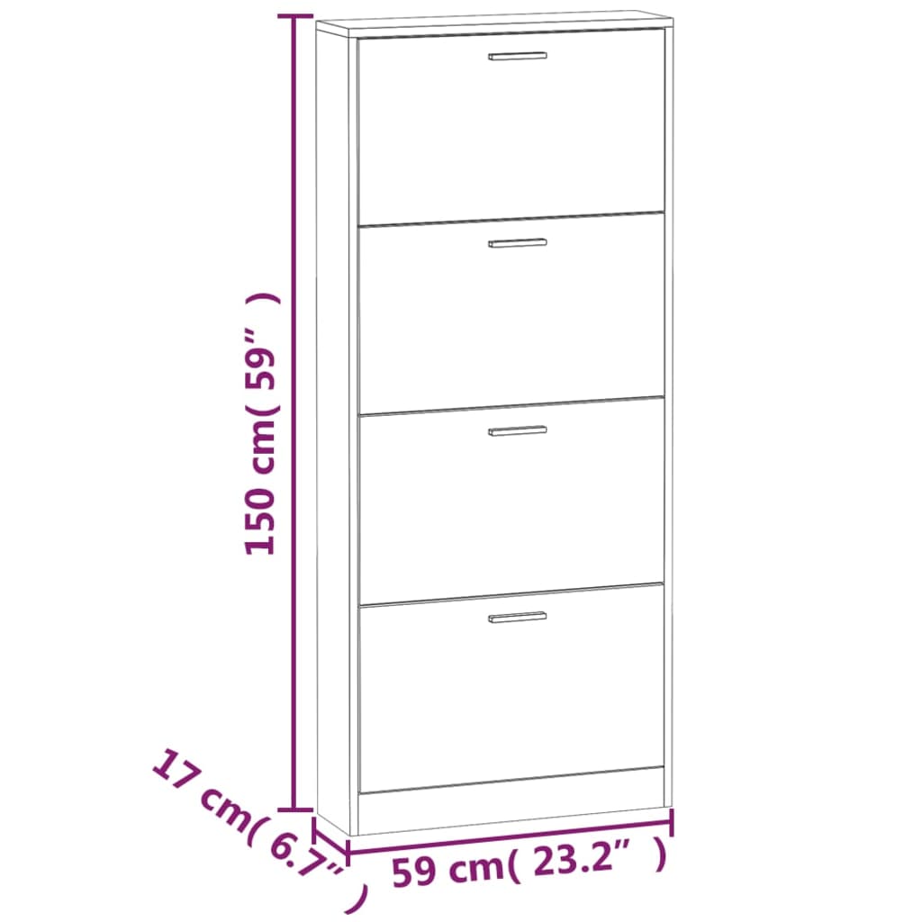 vidaXL Schoenenkast 59x17x150 cm bewerkt hout grijs sonoma