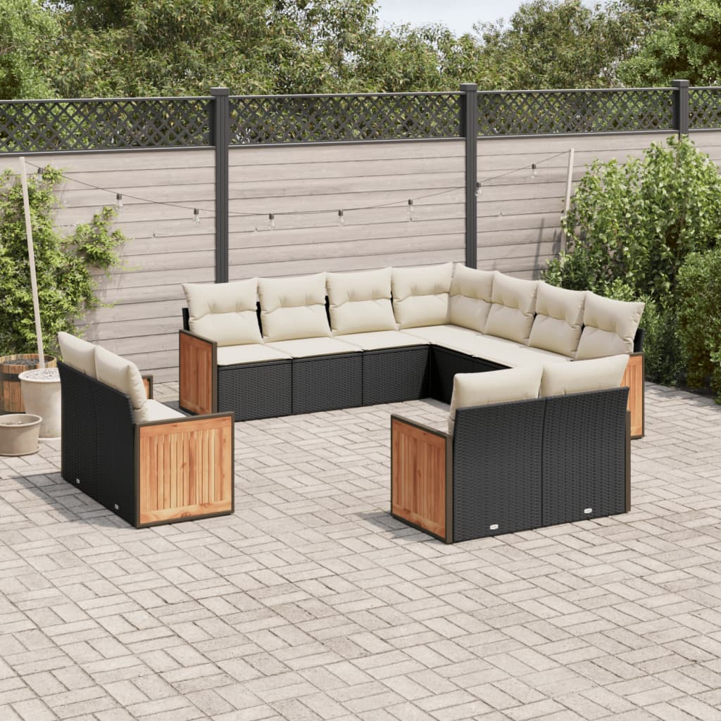 vidaXL 11-delige Loungeset met kussens poly rattan zwart