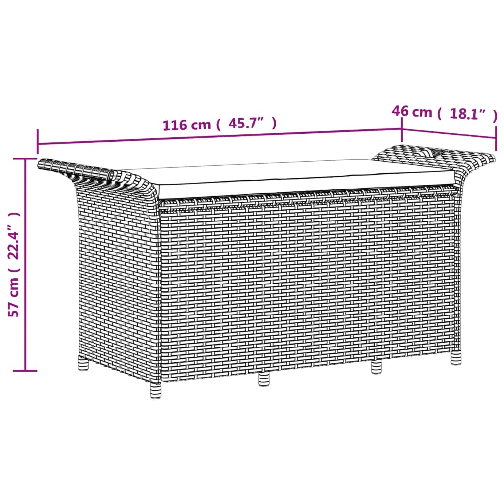 vidaXL Tuinbank met kussen 116x46x57 cm poly rattan bruin