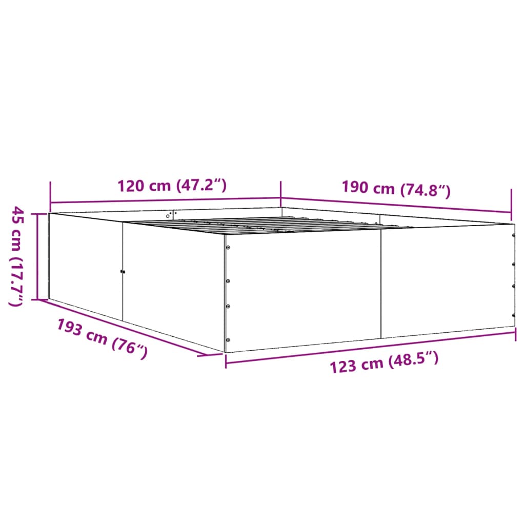 vidaXL Bedframe bewerkt hout gerookt eikenkleurig 120x190 cm