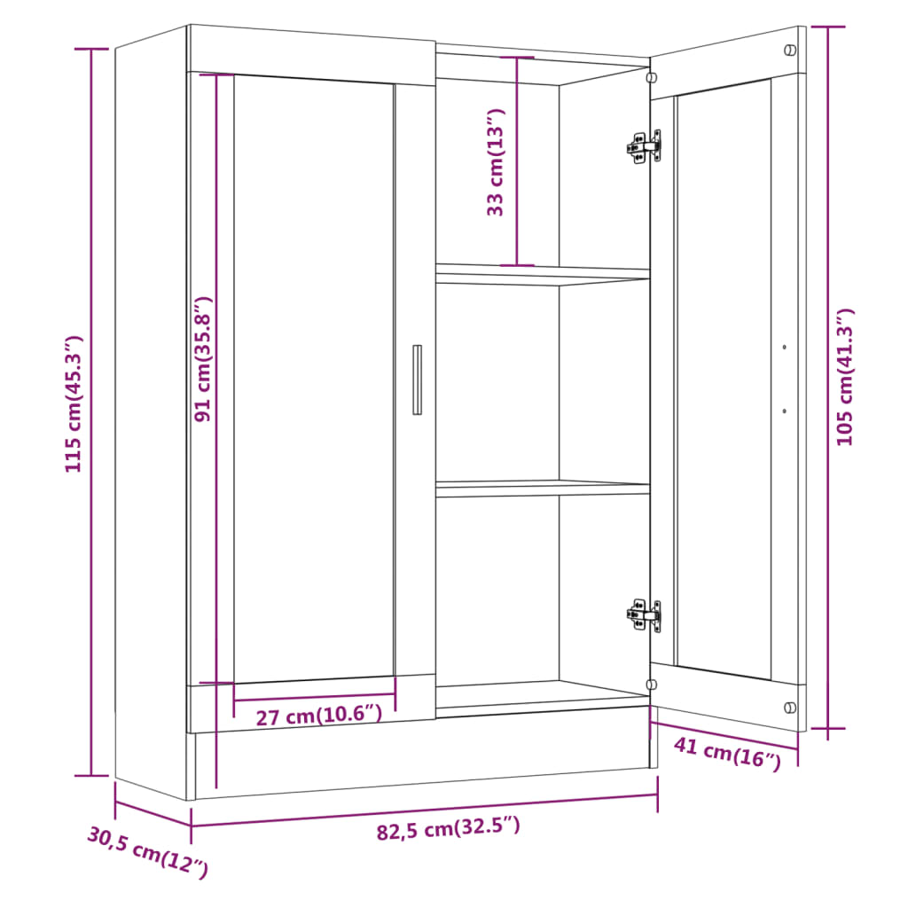 vidaXL Vitrinekast 82,5x30,5x115 cm bewerkt hout bruin eikenkleur