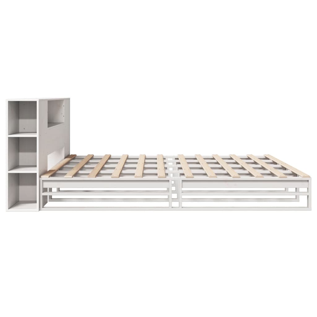 vidaXL Bed met boekenkast zonder matras massief hout wit 180x200 cm