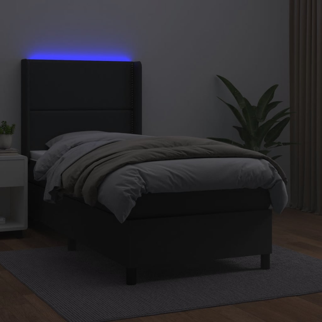 vidaXL Boxspring met matras en LED kunstleer zwart 100x200 cm