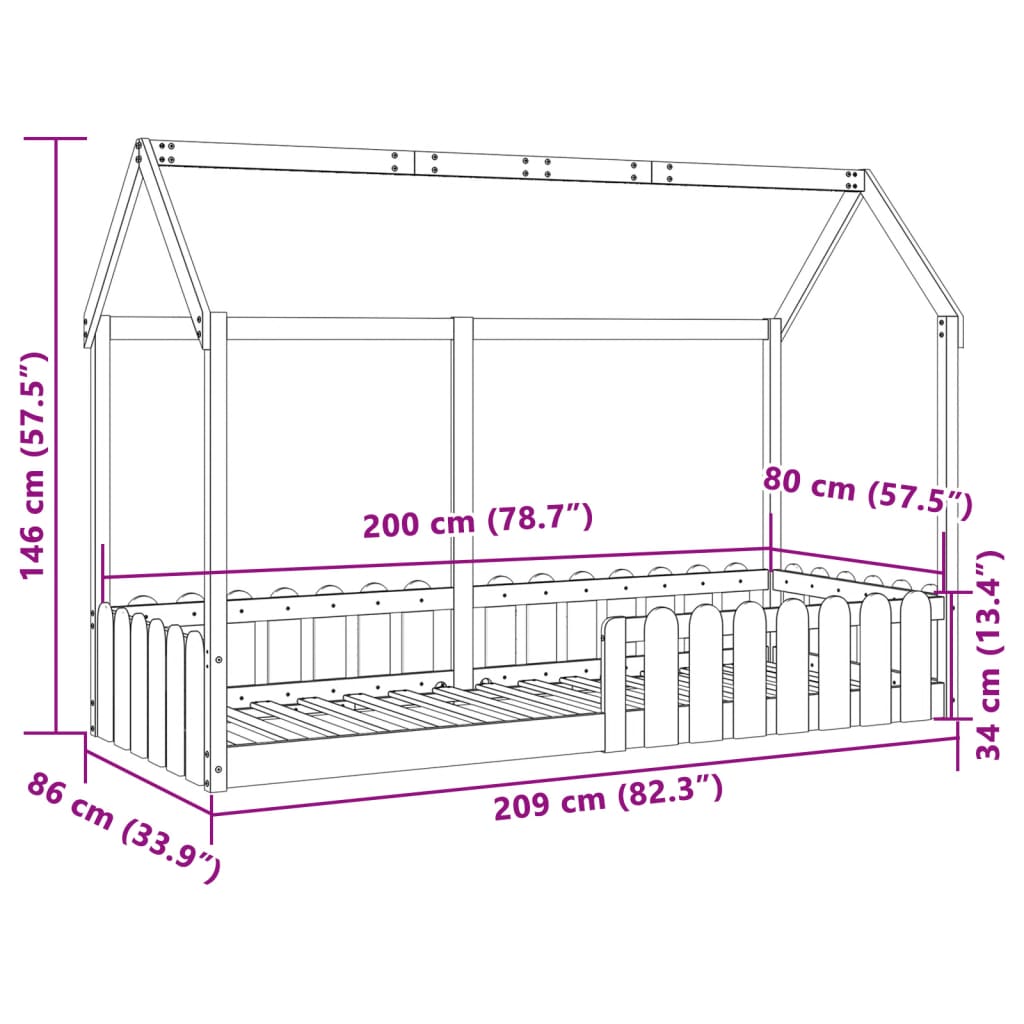 vidaXL Bedhuis wit massief grenenhout 80x200 cm