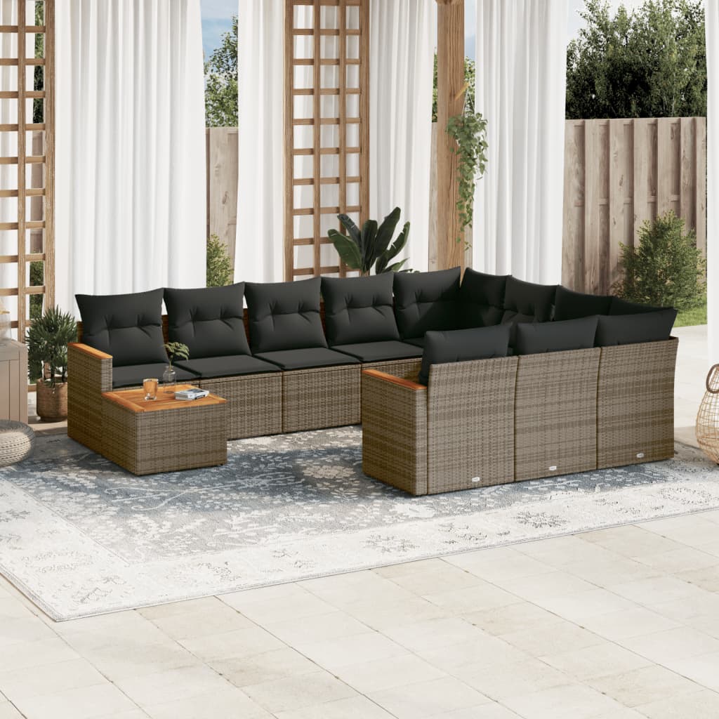 vidaXL 11-delige Loungeset met kussens poly rattan grijs