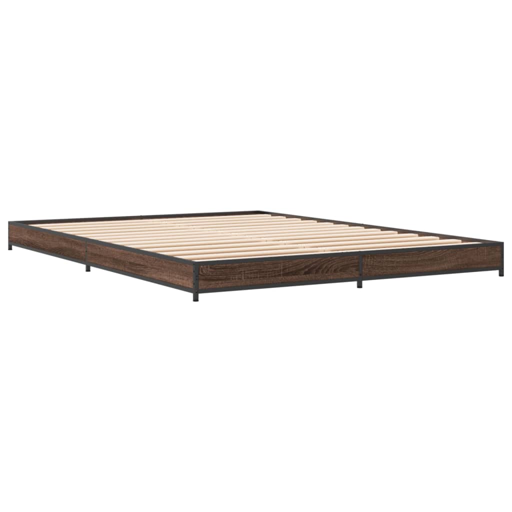 vidaXL Bedframe bewerkt hout metaal bruin eikenkleur 140x200 cm