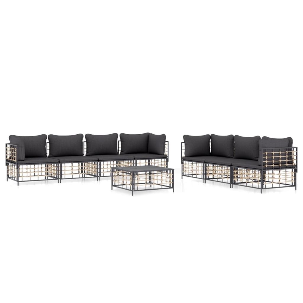 vidaXL 8-delige Loungeset met kussens poly rattan antracietkleurig