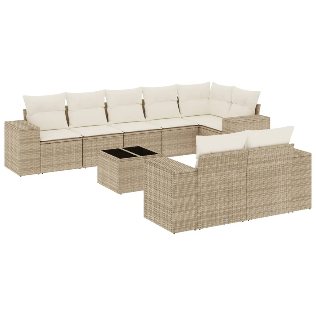 vidaXL 9-delige Loungeset met kussens poly rattan beige