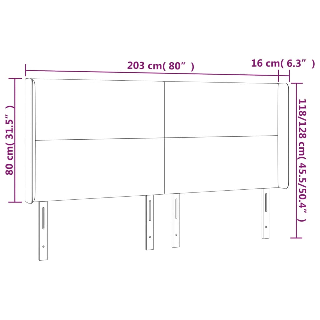 vidaXL Hoofdbord met randen 203x16x118/128cm kunstleer cappuccinokleur