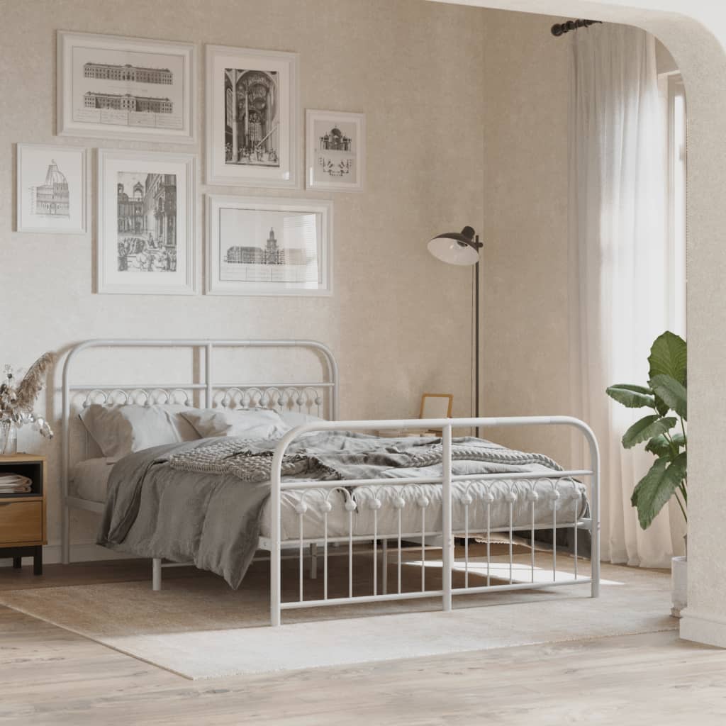 vidaXL Bedframe met hoofd- en voeteneinde metaal wit 140x190 cm