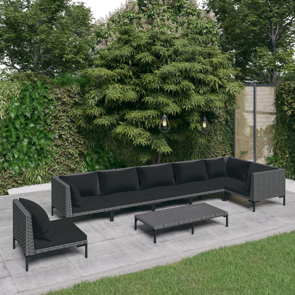 vidaXL 8-delige Loungeset met kussens poly rattan donkergrijs