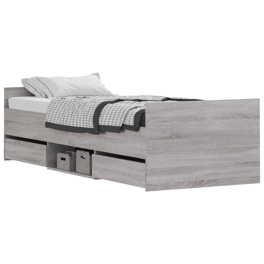 vidaXL Bedframe met hoofd- en voeteneinde grijs sonoma 75x190 cm