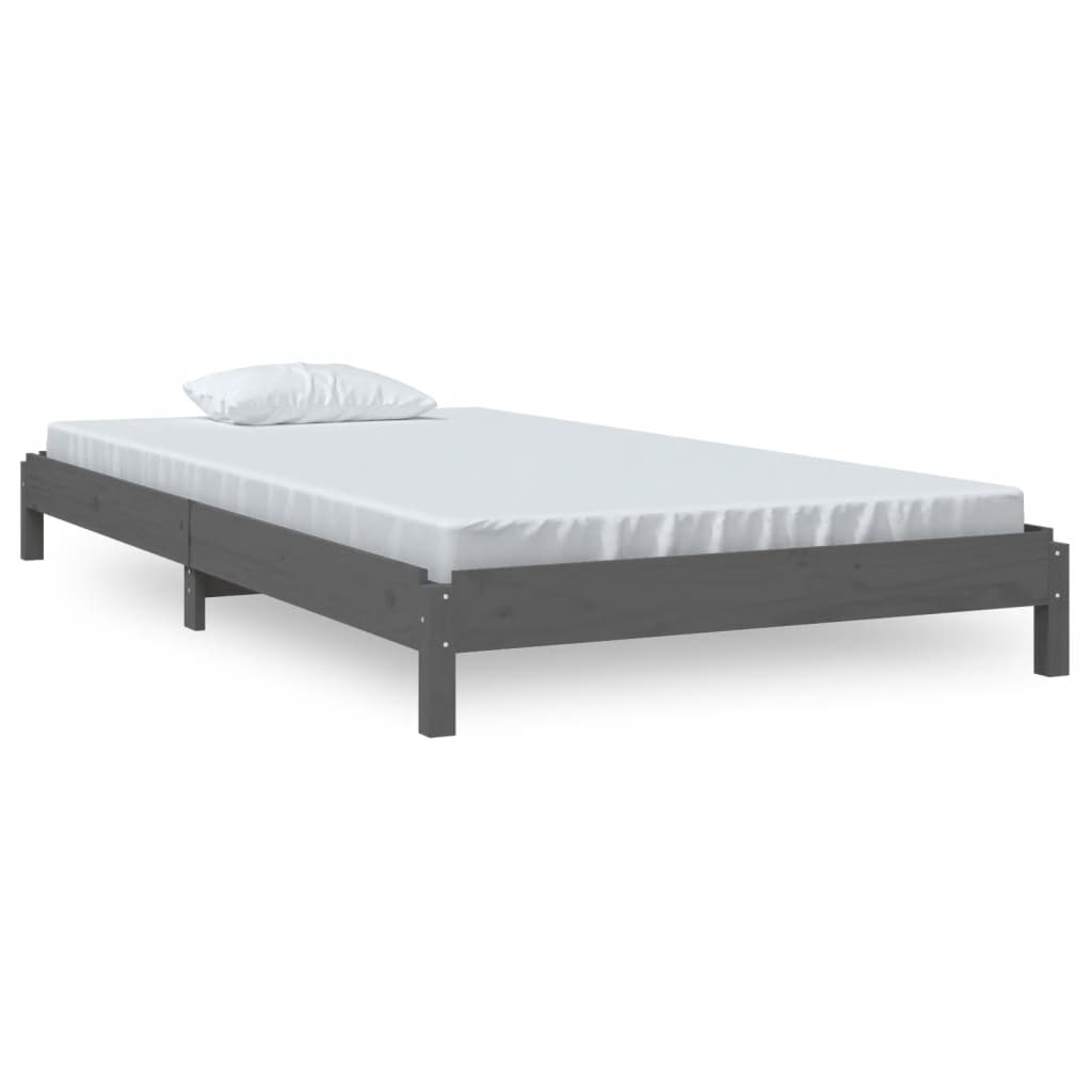 vidaXL Bed stapelbaar 100x200 cm massief grenenhout grijs