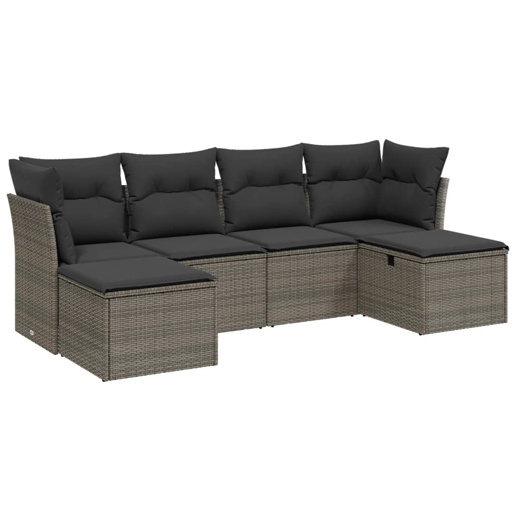 vidaXL 6-delige Loungeset met kussens poly rattan grijs