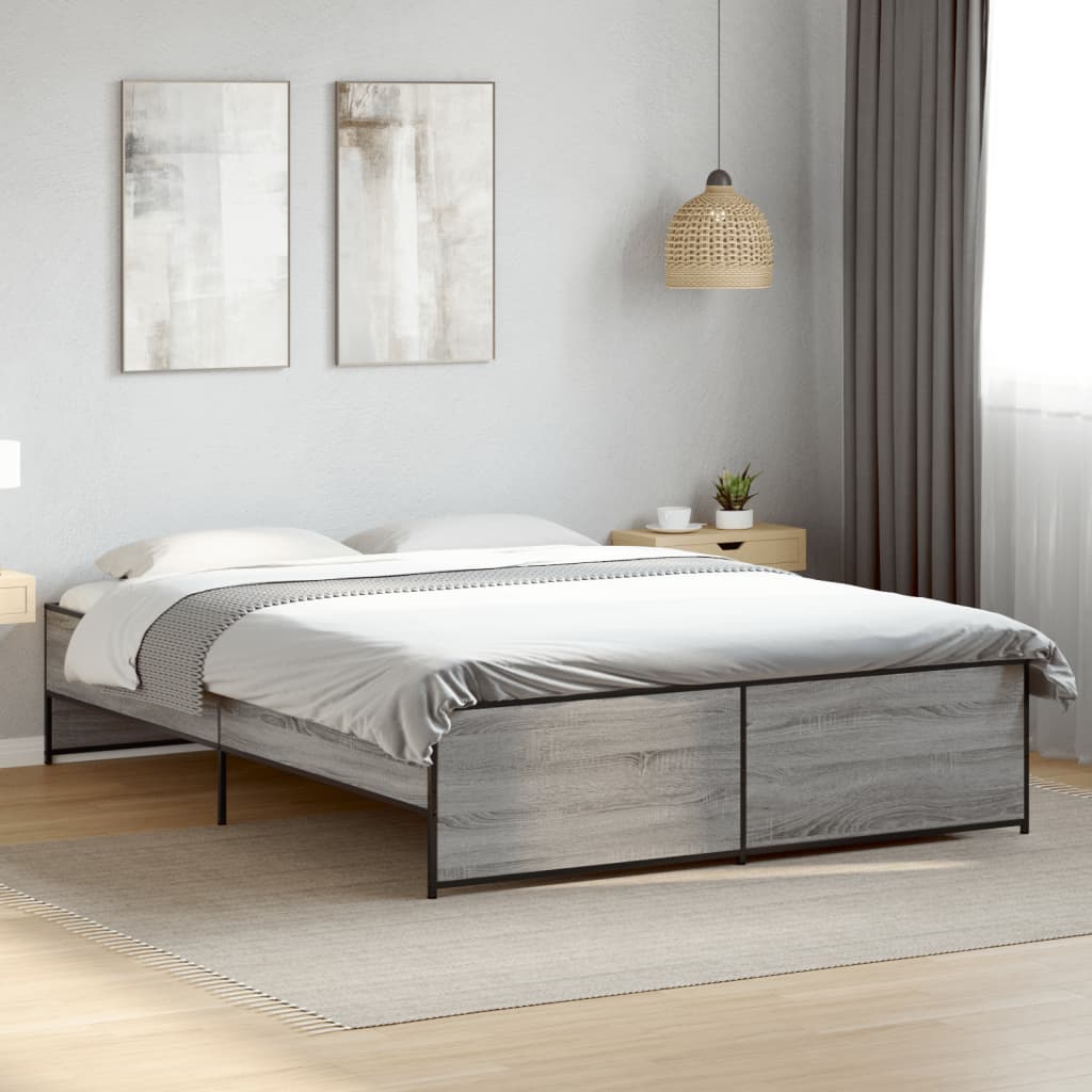 vidaXL Bedframe bewerkt hout metaal grijs sonoma eiken 140x200 cm