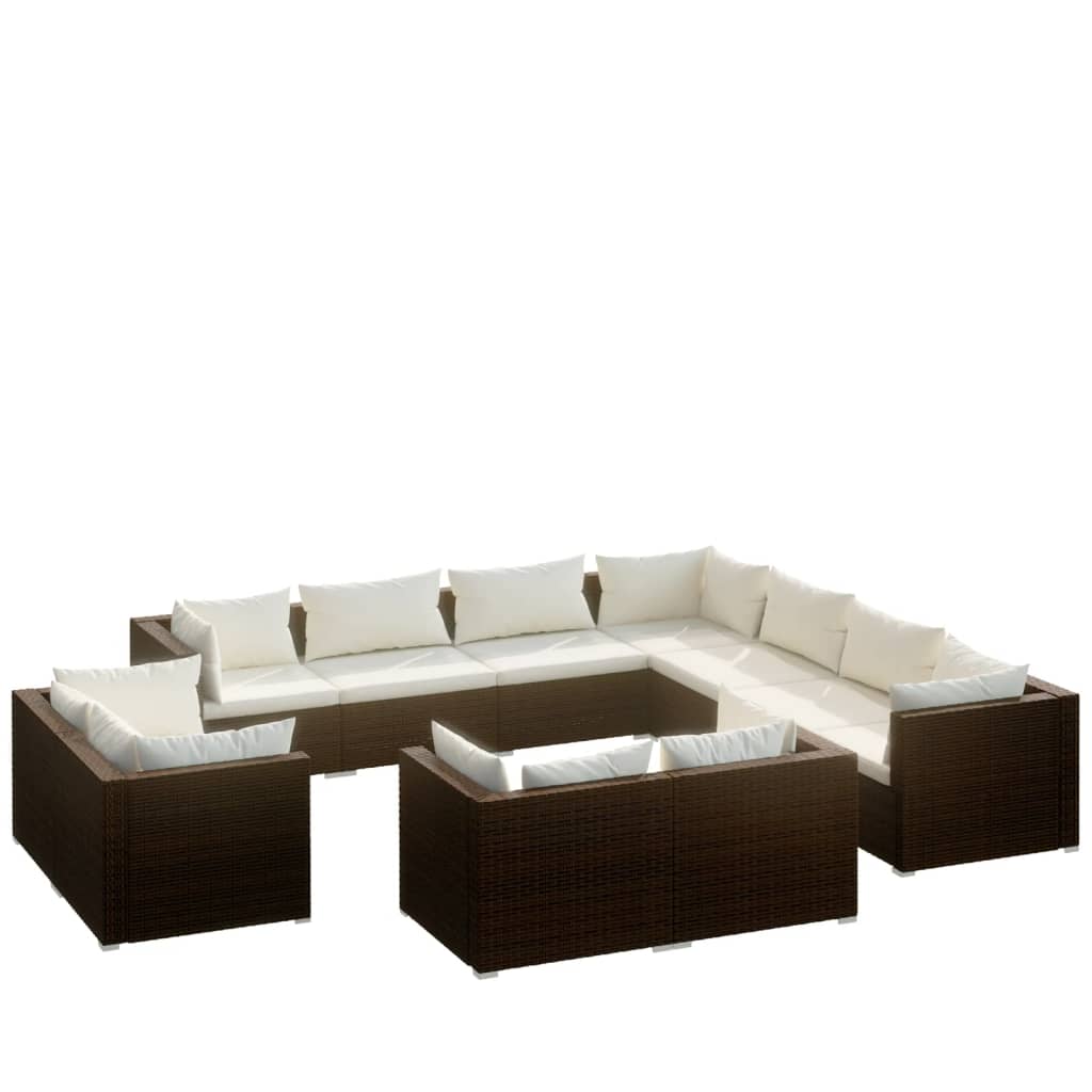 vidaXL 11-delige Loungeset met kussens poly rattan bruin