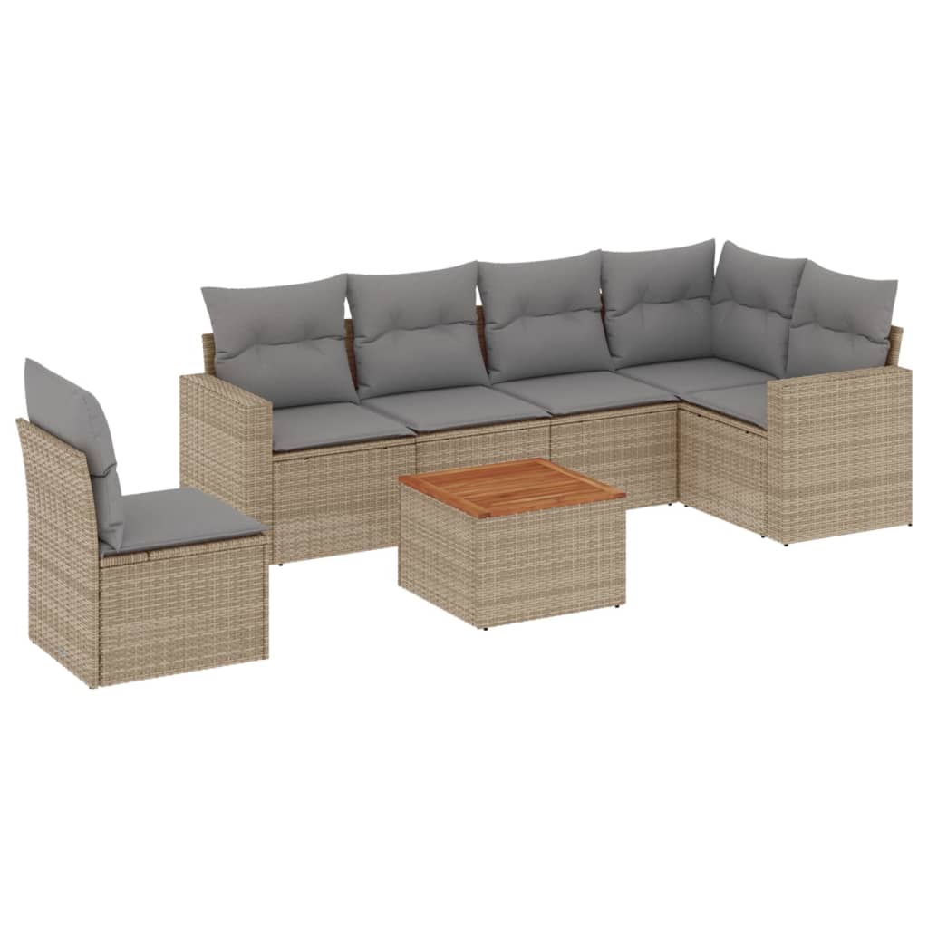 vidaXL 7-delige Loungeset met kussens poly rattan gemengd beige