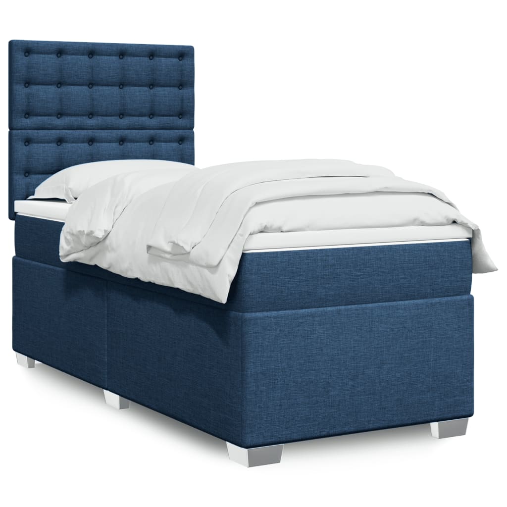 vidaXL Boxspring met matras stof blauw 90x190 cm