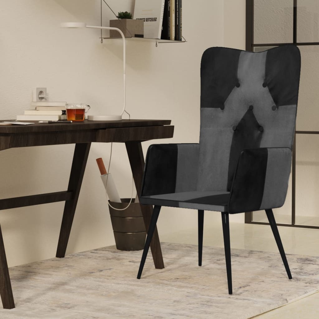 vidaXL Fauteuil echt leer zwart en grijs