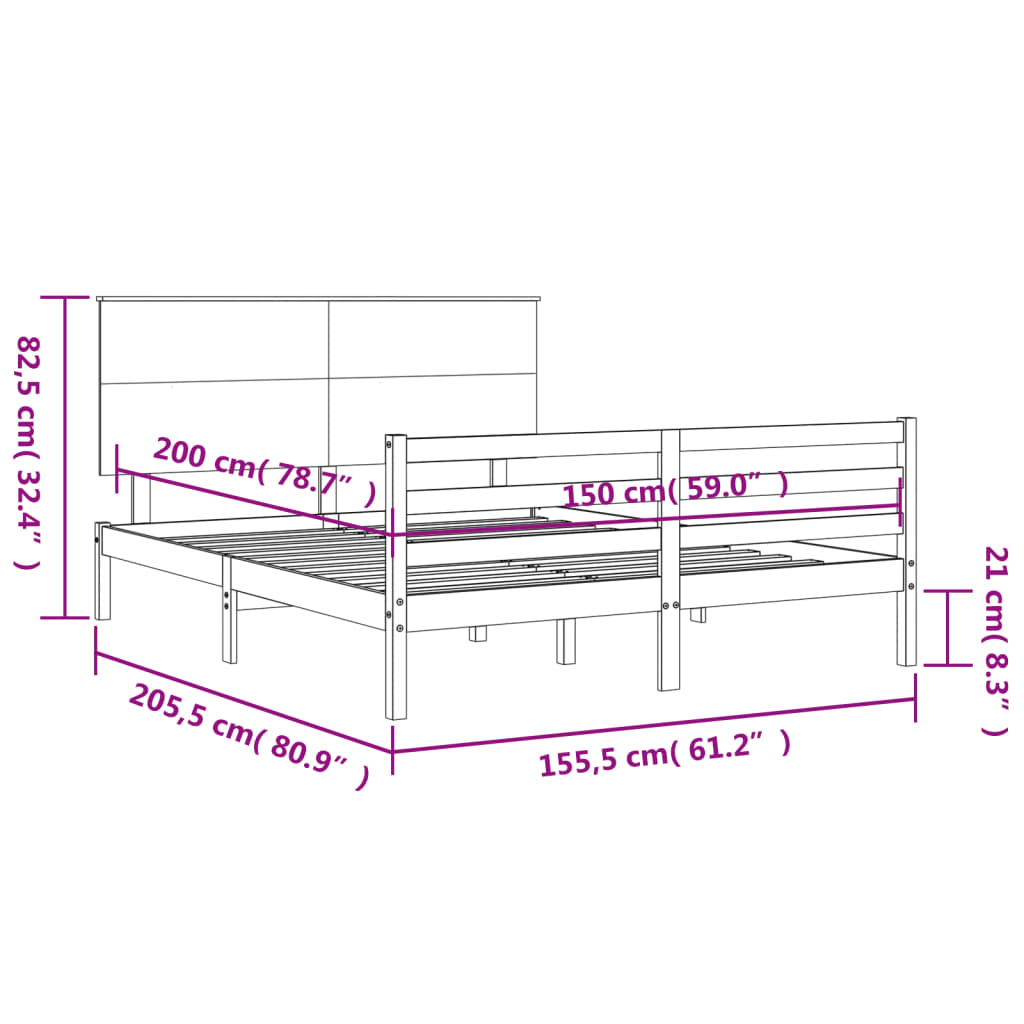 vidaXL Bedframe met hoofdbord massief hout wit