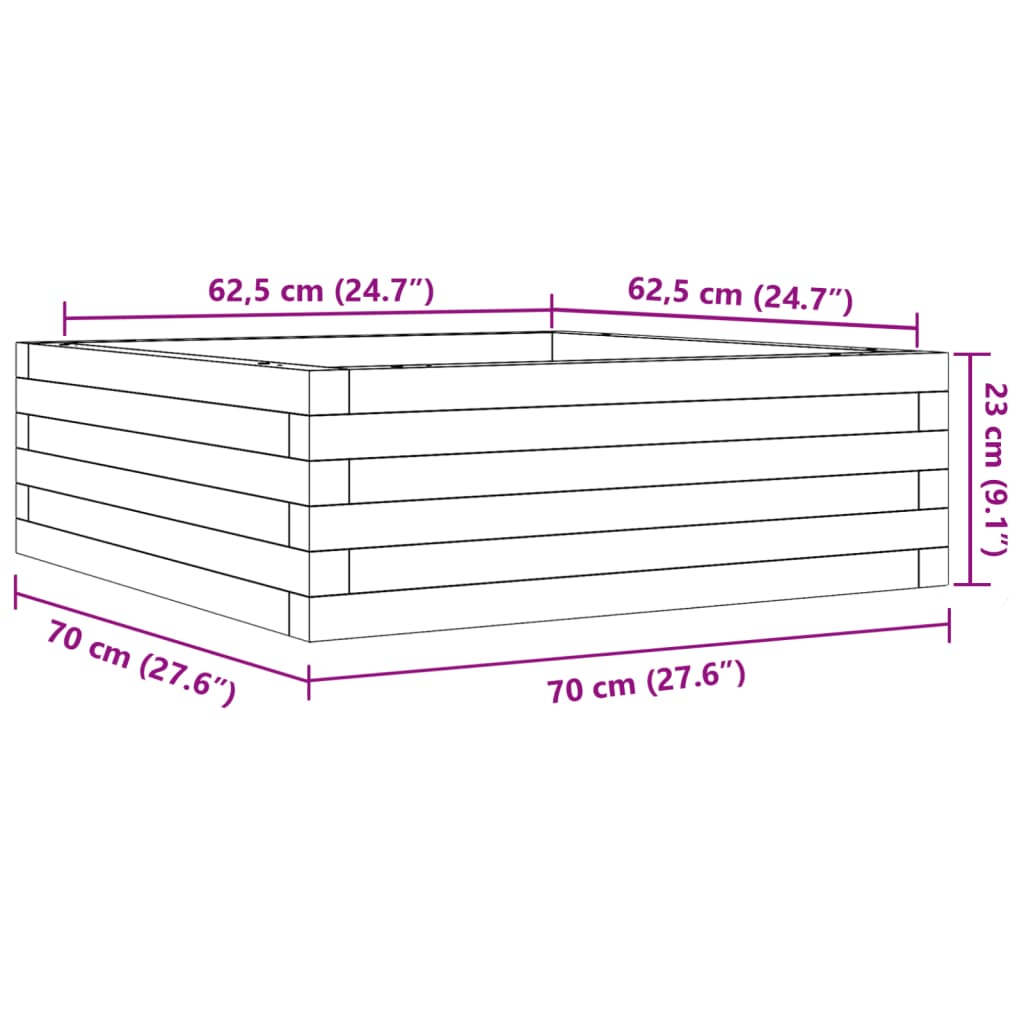 vidaXL Plantenbak 70x70x23 cm massief grenenhout wit