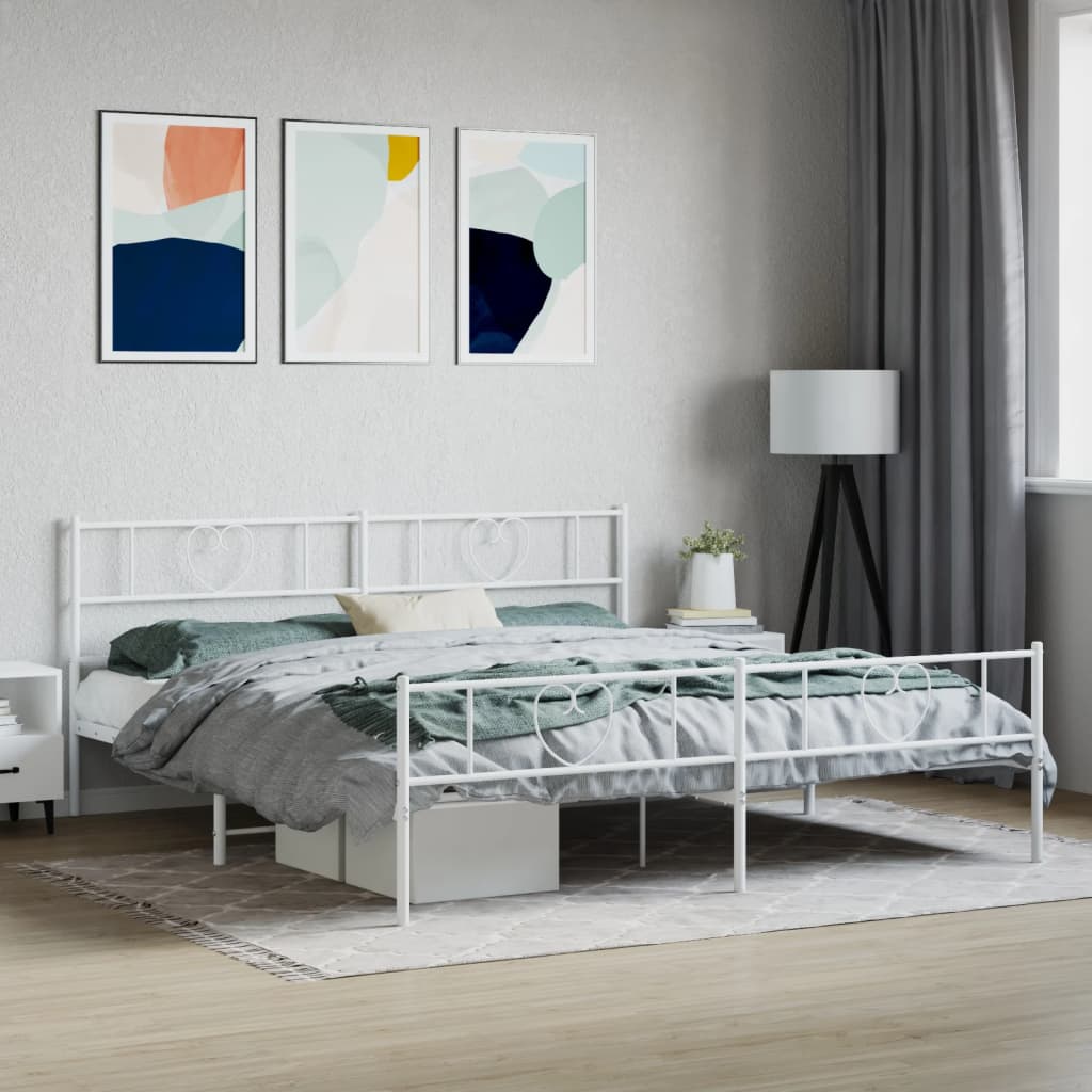 vidaXL Bedframe met hoofd- en voeteneinde metaal wit 200x200 cm