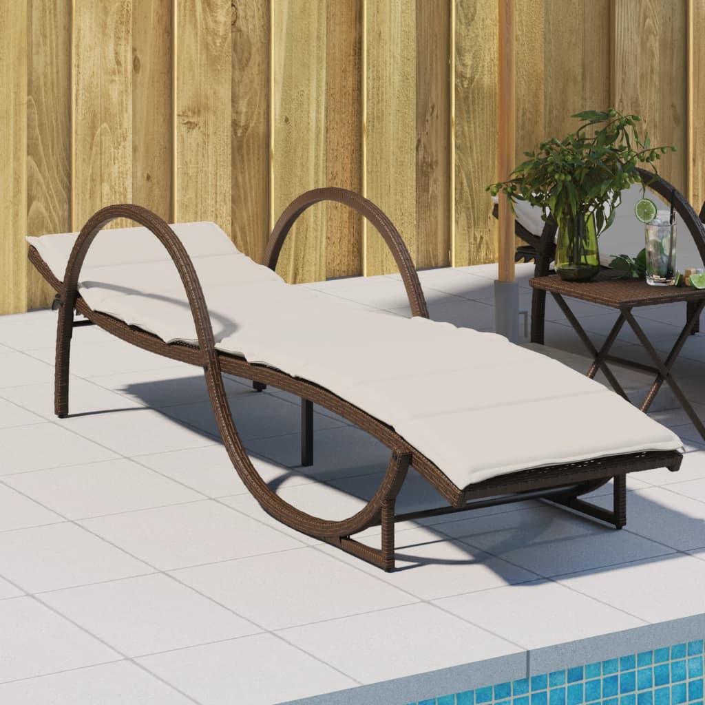 vidaXL Ligbed met kussen 60x199x42 cm poly rattan bruin