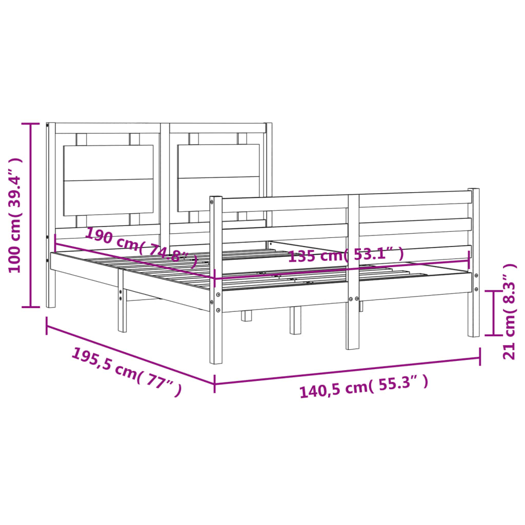 vidaXL Bedframe met hoofdbord massief hout wit