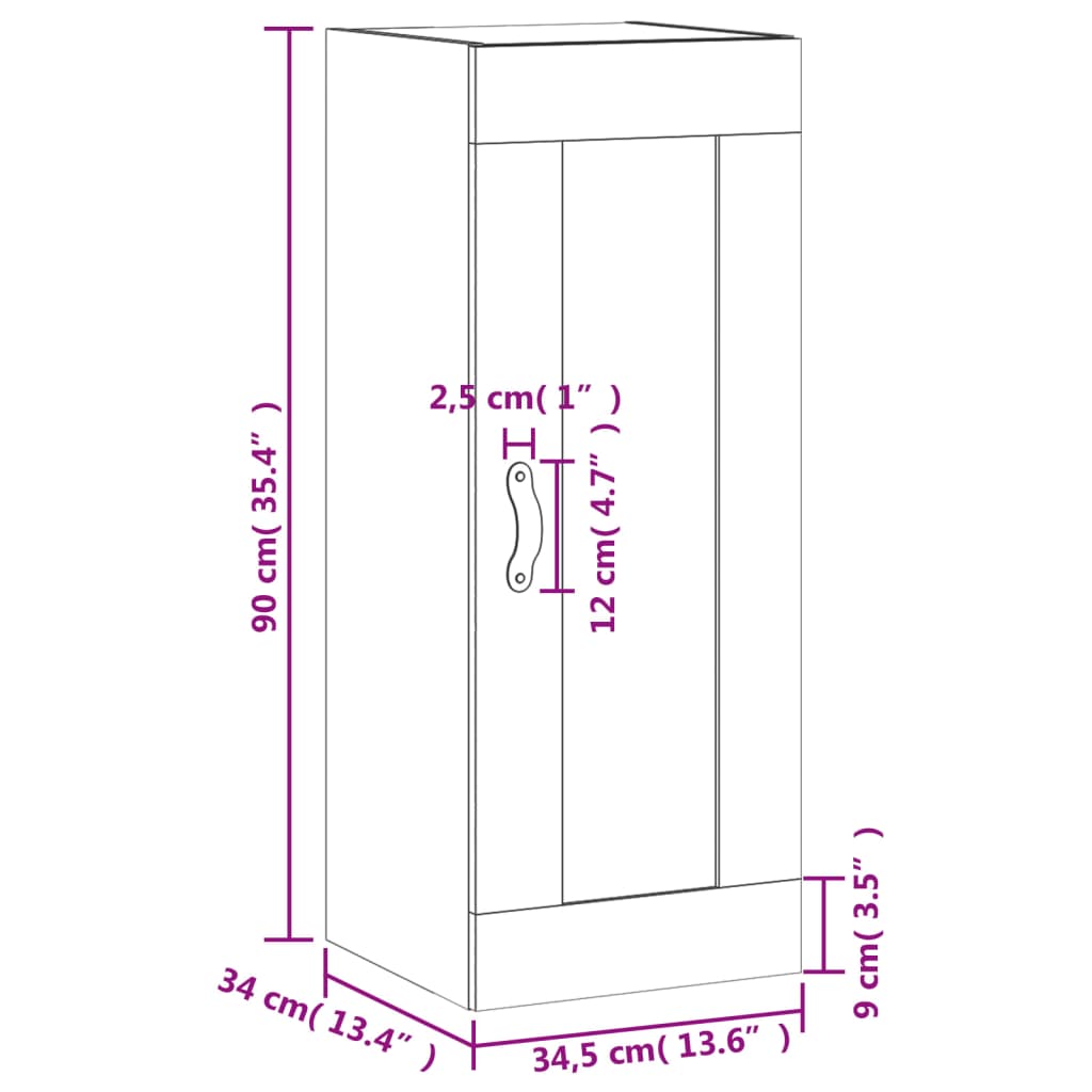 vidaXL Wandkast 34,5x34x90 cm bewerkt hout zwart