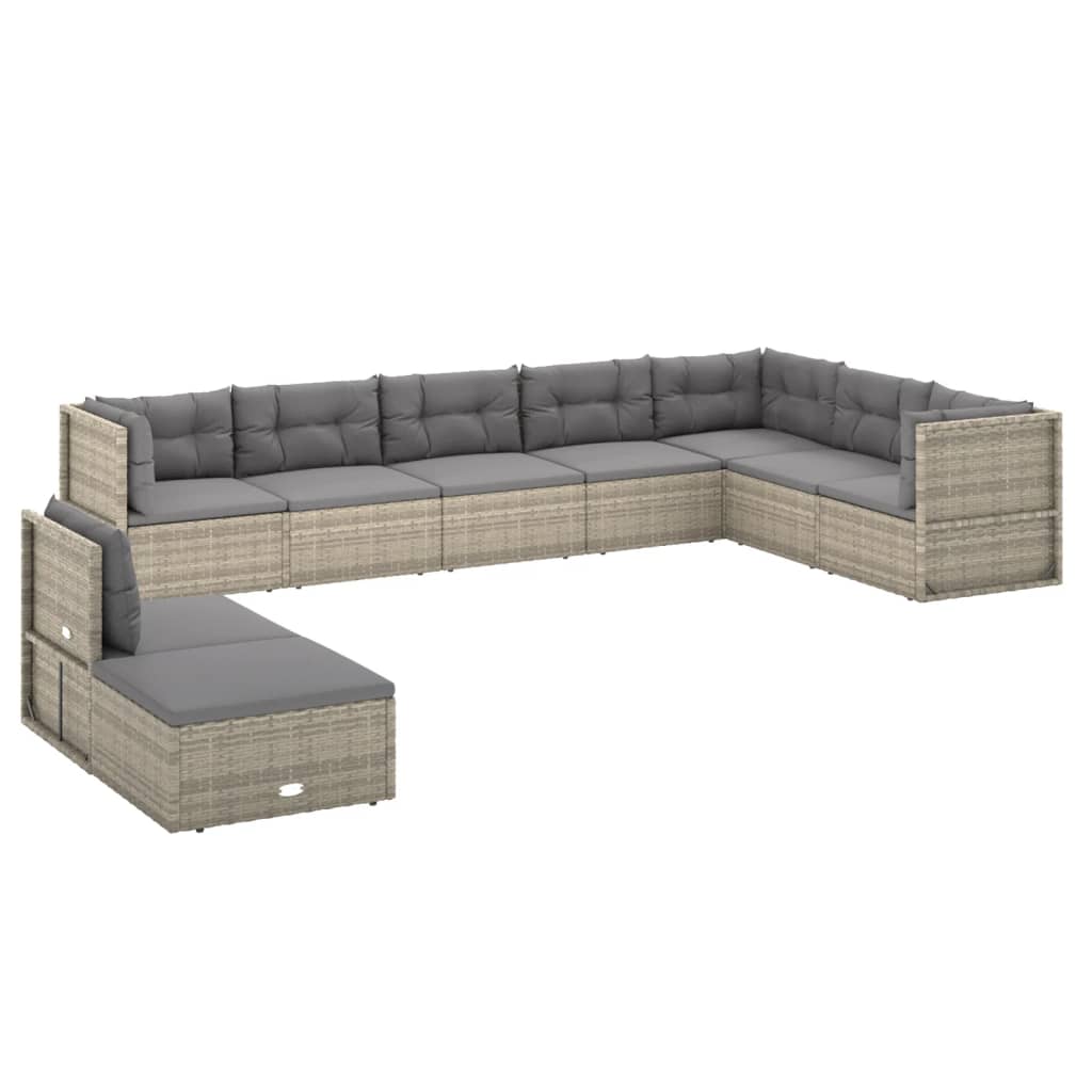 vidaXL 9-delige Loungeset met kussens poly rattan grijs