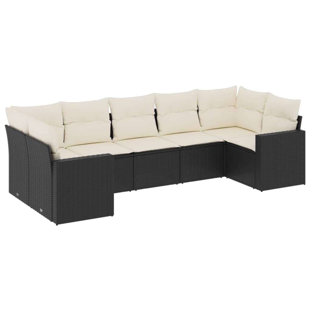 vidaXL 7-delige Loungeset met kussens poly rattan zwart