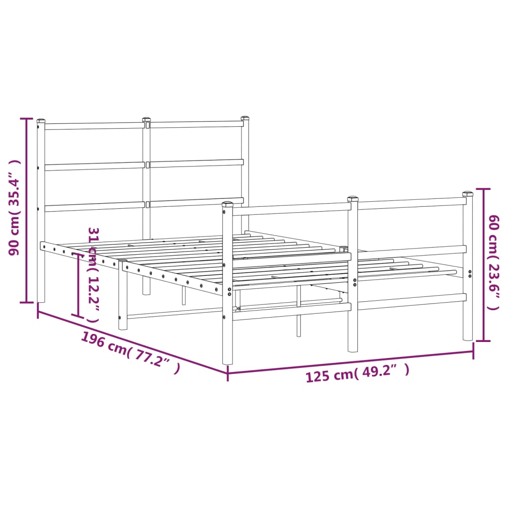 vidaXL Bedframe met hoofd- en voeteneinde metaal wit 120x190 cm