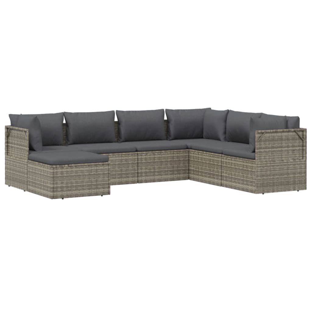 vidaXL 7-delige Loungeset met kussens poly rattan grijs