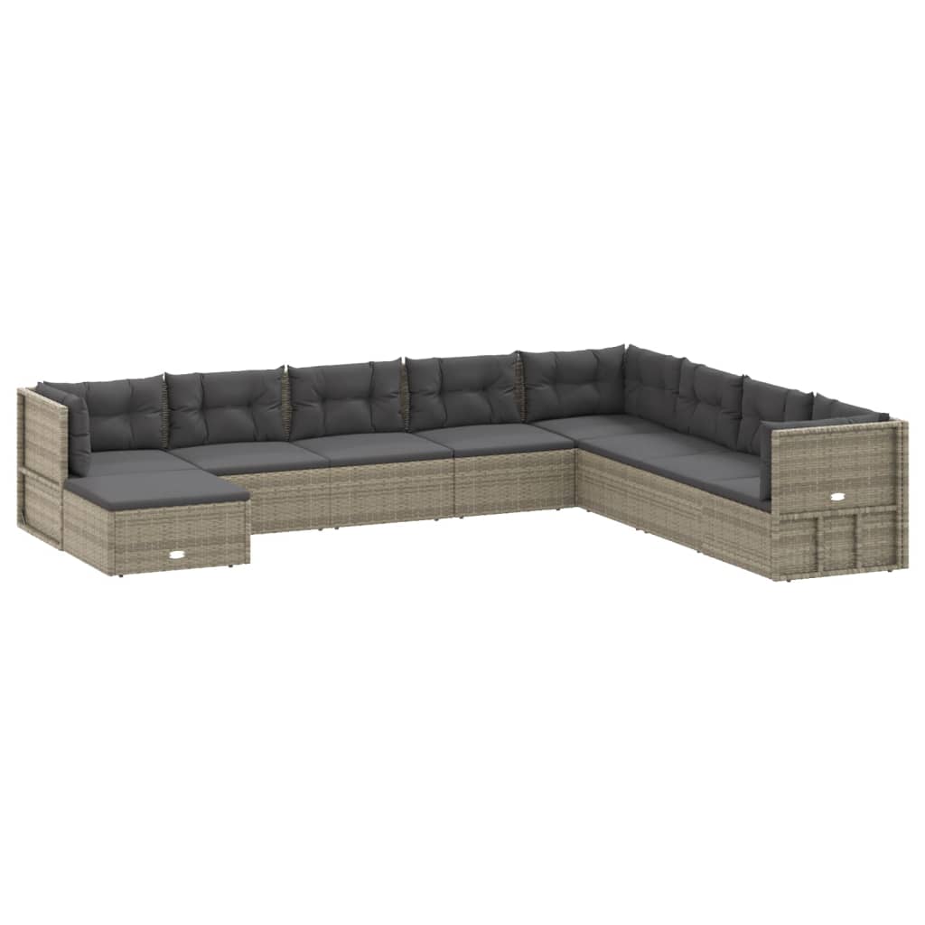 vidaXL 9-delige Loungeset met kussens poly rattan grijs