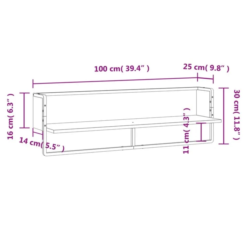 vidaXL Wandschap met stang 100x25x30 cm gerookt eikenkleurig