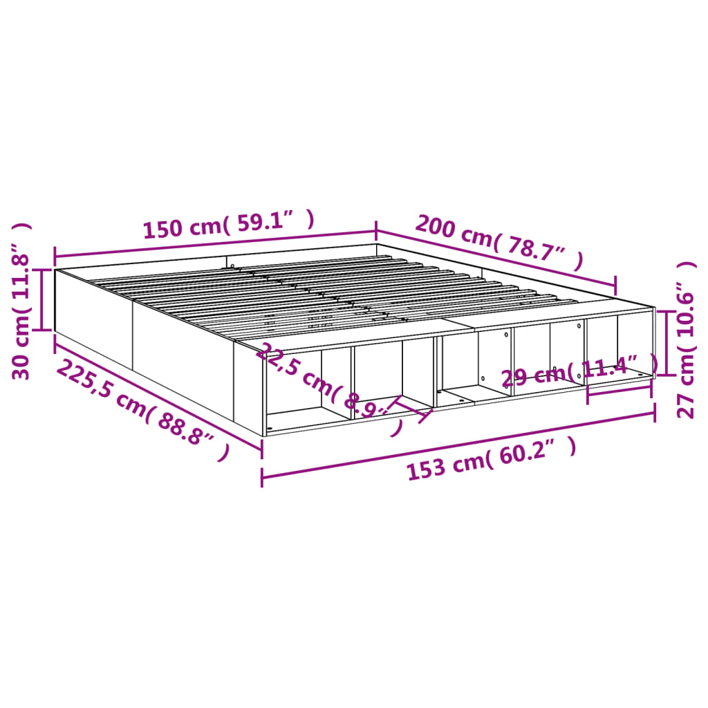 vidaXL Bedframe bewerkt hout gerookt eikenkleurig 150x200 cm