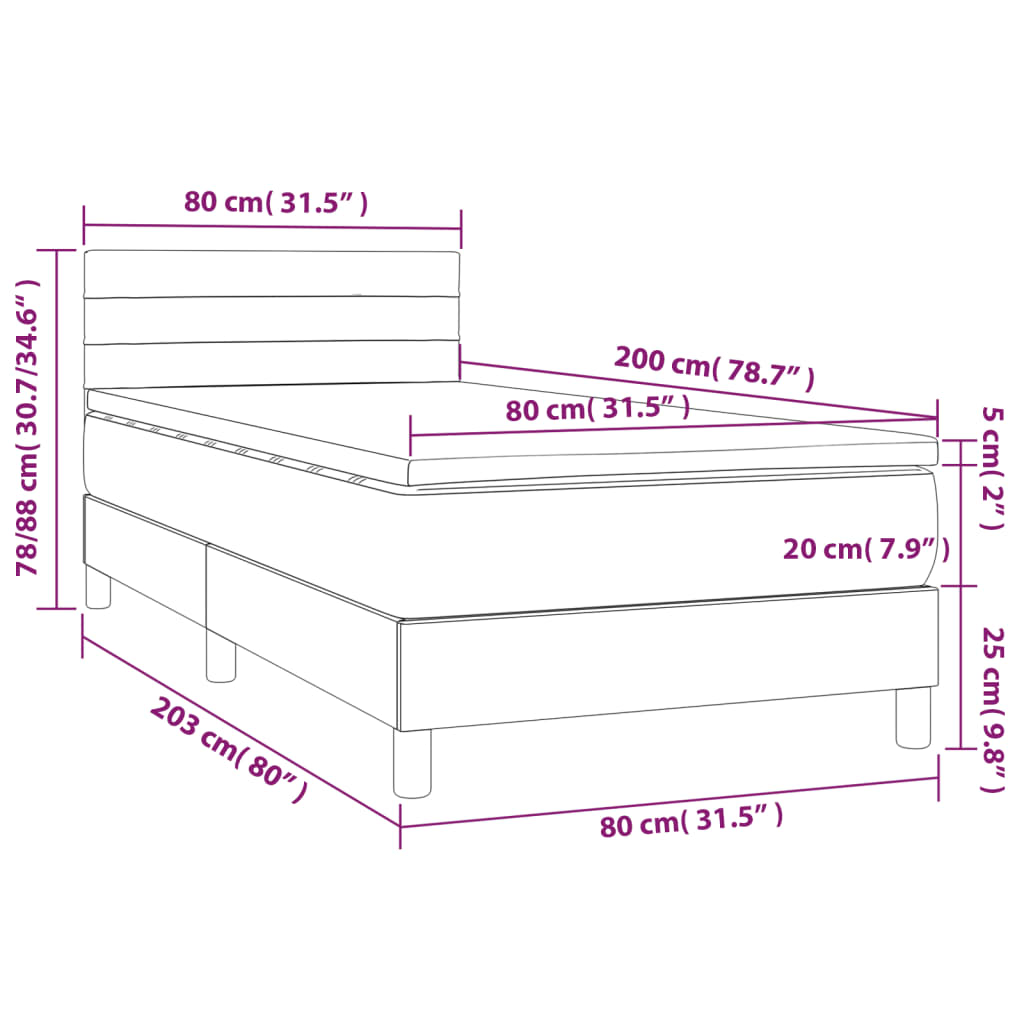 vidaXL Boxspring met matras stof zwart 80x200 cm