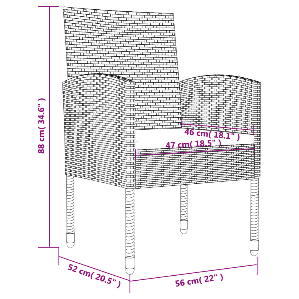 vidaXL 5-delige Tuinset poly rattan en staal zwart