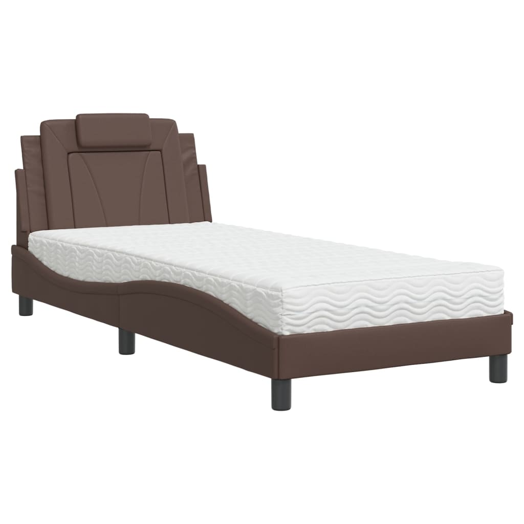 vidaXL Bed met matras kunstleer bruin 90x190 cm