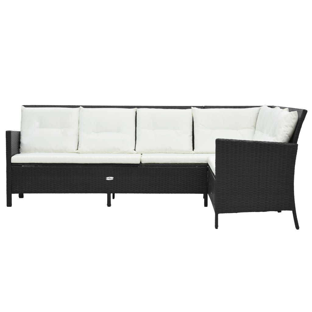 vidaXL 3-delige Loungeset met kussens poly rattan zwart