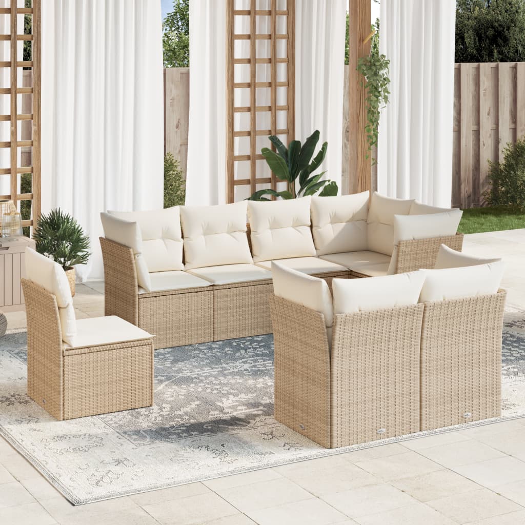 vidaXL 8-delige Loungeset met kussens poly rattan beige