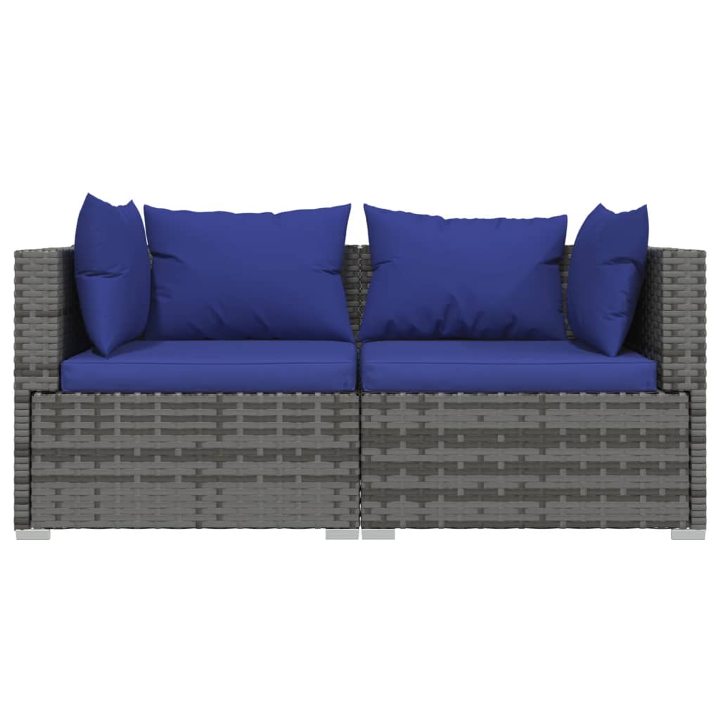 vidaXL 3-delige Loungeset met kussens poly rattan grijs