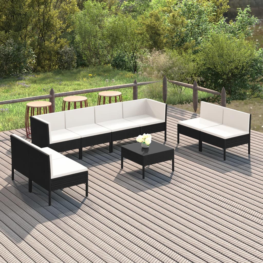 vidaXL 9-delige Loungeset met kussens poly rattan zwart